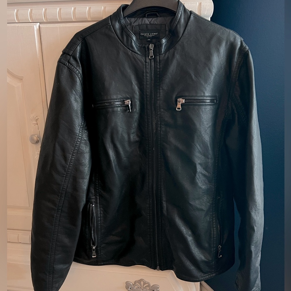 Pronto Uomo Men’s Black Faux Leather Jacket Size XXL